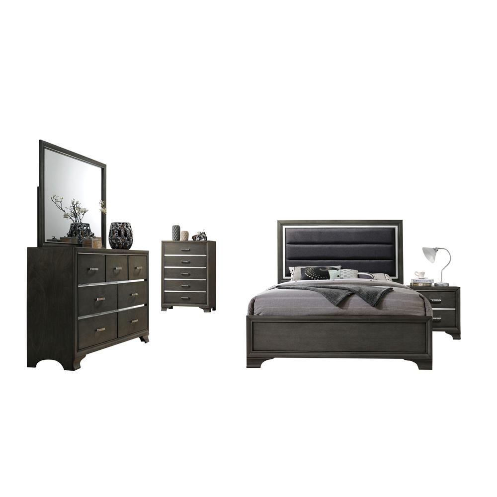 Carine II Queen Bed, Fabric & Gray (1Set/2Ctn)