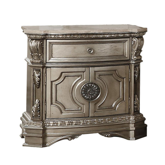 Northville Nightstand w/Marble Top, Antique Silver (26934)