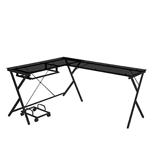 Dazenus Computer Desk, Black Glass & Black Finish (OF00046)