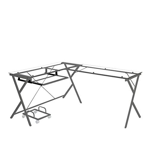 Dazenus Computer Desk, Clear Glass & Silver Finish (OF00047)