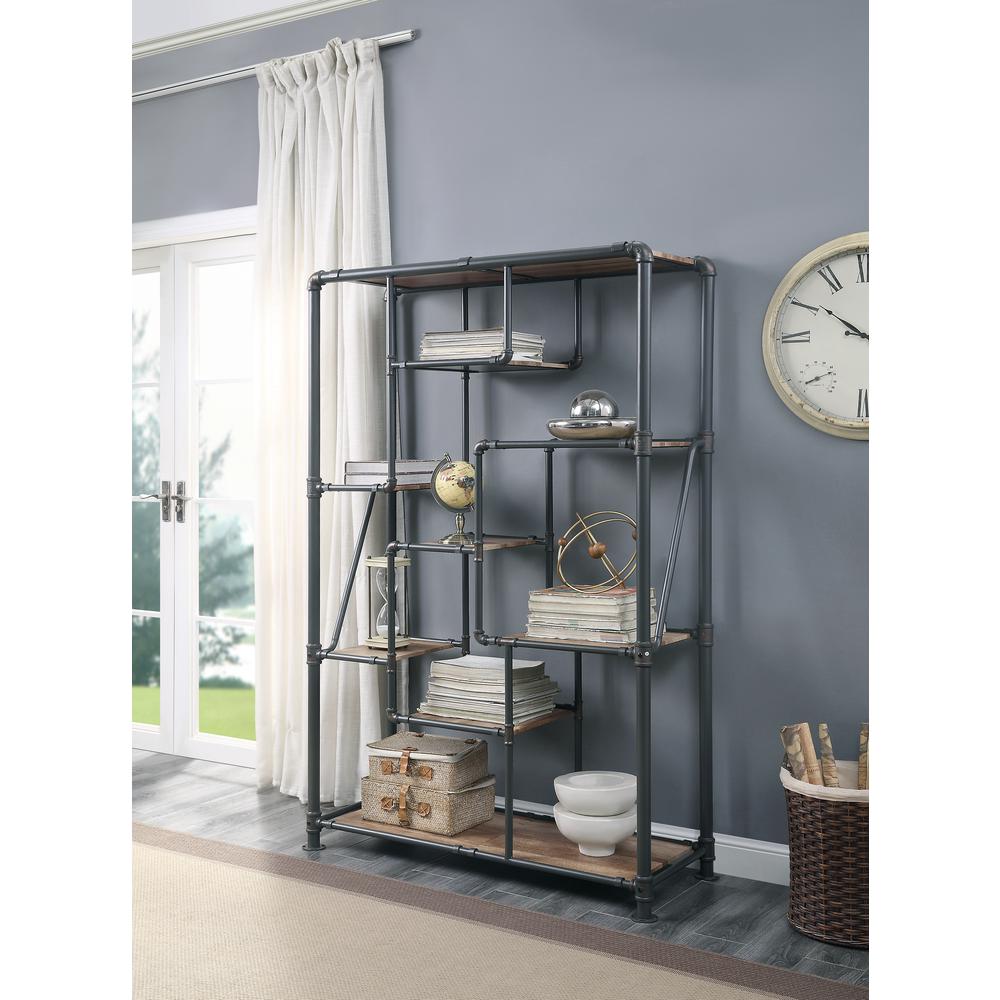 ACME Brantley Book Shelf, Antique Oak & Sandy Gray Finish