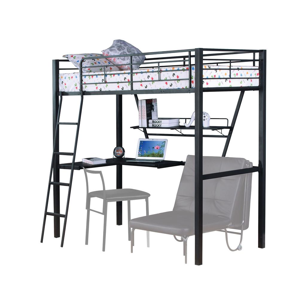 Senon Loft Bed w/Desk, Silver & Black