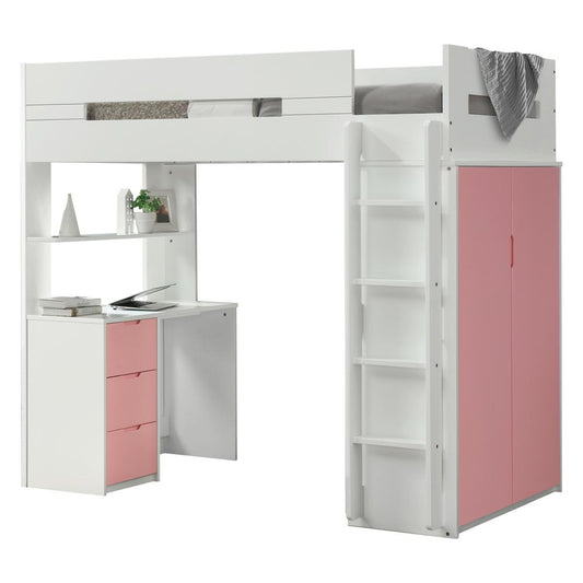 Nerice Loft Bed, White & Pink (1Set/5Ctn)