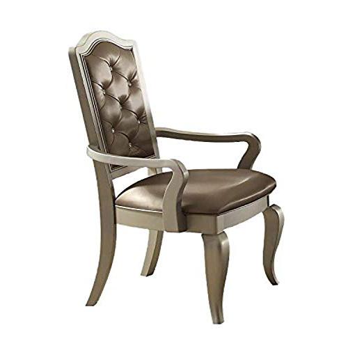 Arm Chair (Set-2), Silver PU & Champagne