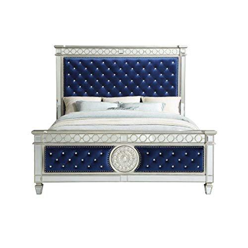 Varian Eastern King Bed, Blue Velvet & Mirrored (1Set/3Ctn)