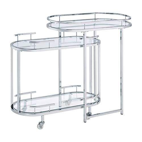 Piffo Serving Cart & Bar Table, Clear Glass & Chrome Finish (AC00162)