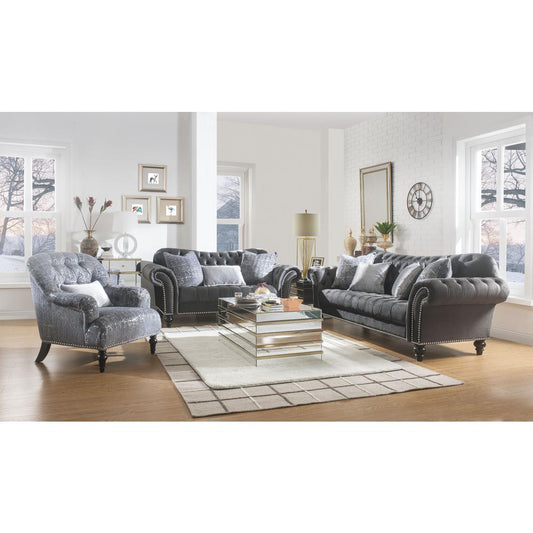 Gaura Loveseat w/3 Pillows, Dark Gray Velvet