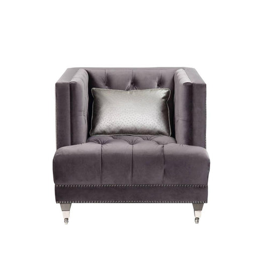 Hegio Gray Velvet Chair w/1 Pillow