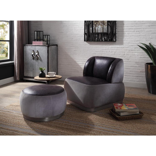 Decapree Accent Chair, Antique Slate Top Grain Leather & Gray Velvet (59270)