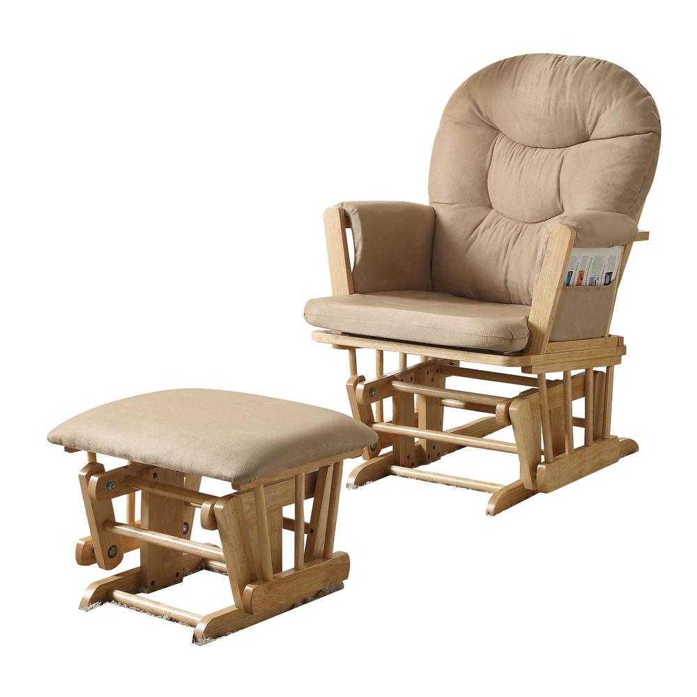 Rehan 2Pc Pack Glider Chair & Ottoman, Taupe Microfiber & Natural Oak