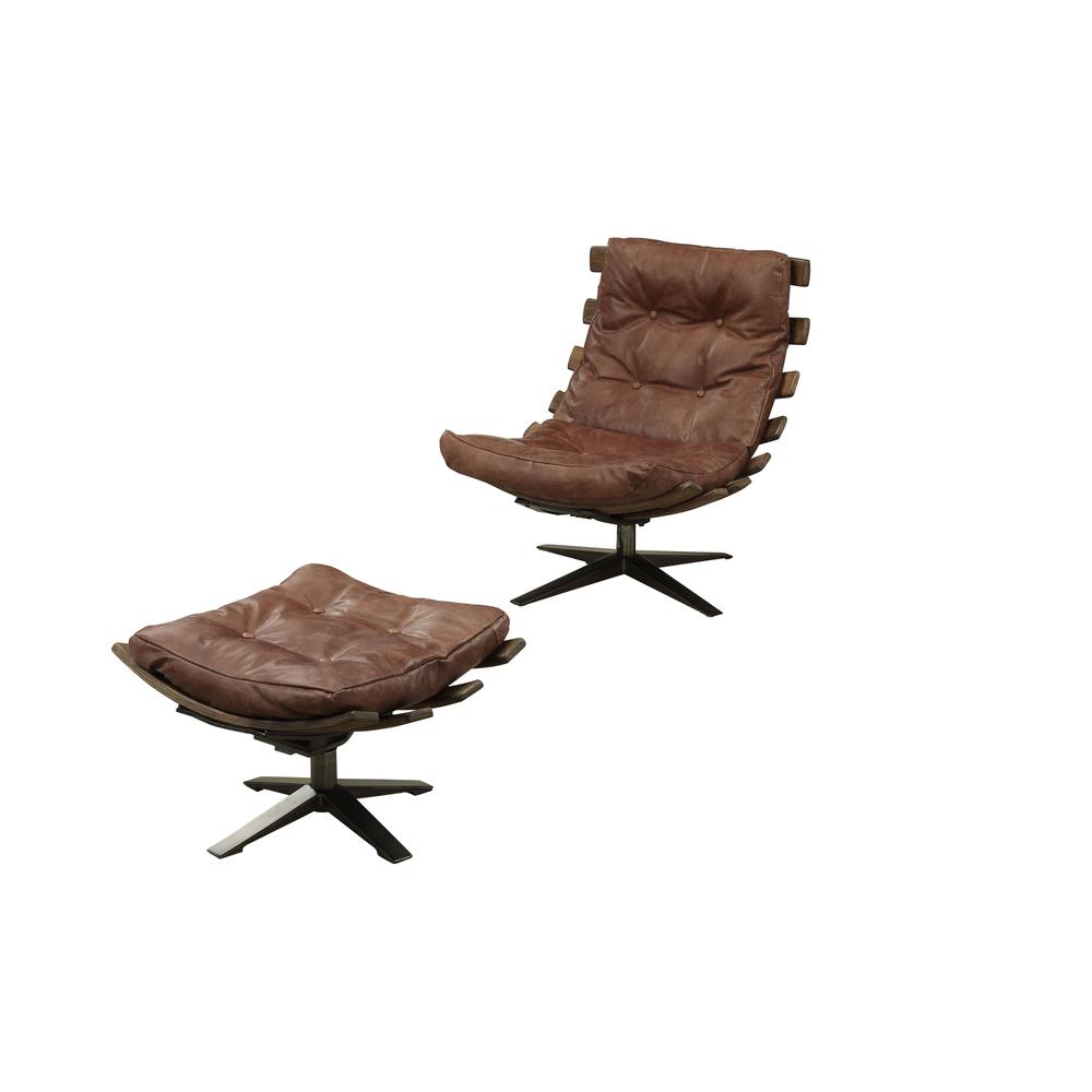 Gandy 2Pc Pack Chair & Ottoman, Retro Brown Top Grain Leather