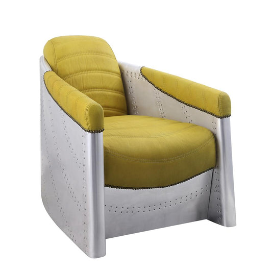 Accent Chair, Yellow Top Grain Leather & Aluminum