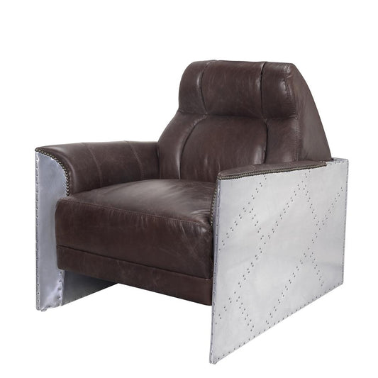 Brancaster Accent Chair, Espresso Top Grain Leather & Aluminum (59715)