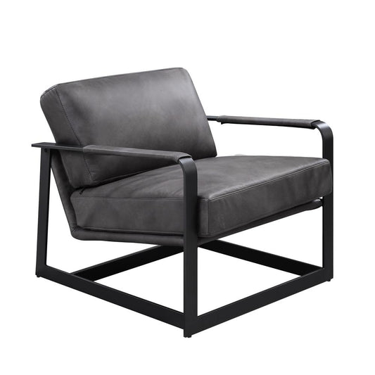 Locnos Accent Chair, Gray Top Grain Leather & Black Finish (59944)