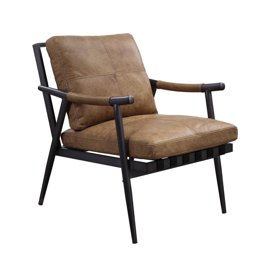 Anzan Accent Chair, Berham Chestnut Top Grain Leather & Matt Iron Finish (59949)