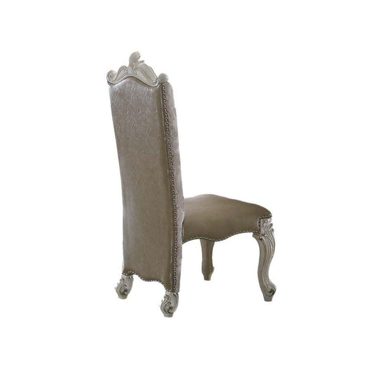 Versailles Side Chair (Set-2), Vintage PU/Fabric & Bone White Finish