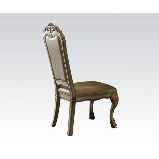 Dresden Side Chair (Set-2), Bone PU/Fabric & Gold Patina Finish