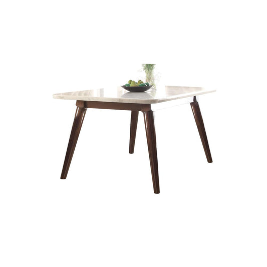 Gasha Dining Table, White Marble & Walnut (72820)