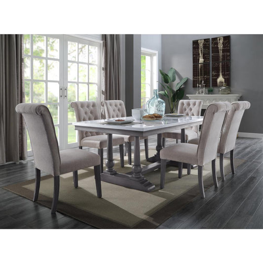 Yabeina Dining Table , Marble Top & Gray Oak Finish (73265)