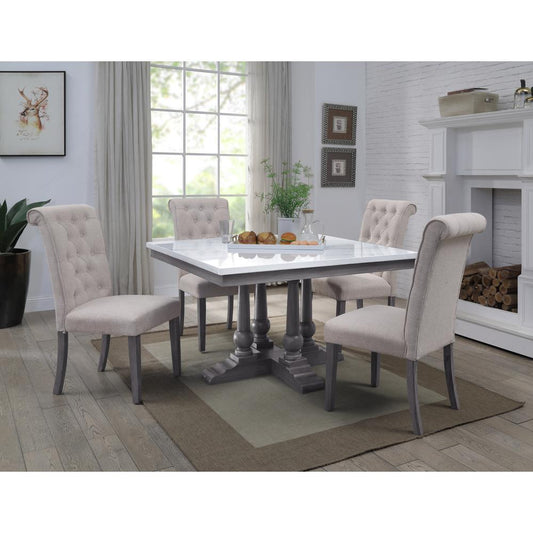 Yabeina Square Dining Table , Marble Top & Gray Oak Finish (73270)