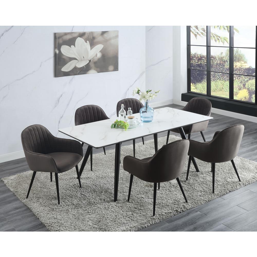 Caspian Dining Table, White Printed Faux Marble & Black Finish (74010)