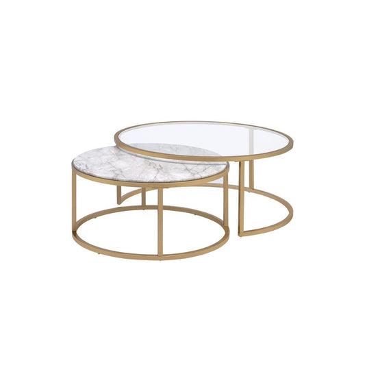 Shanish 2Pc Pk Nesting Table Set, Faux Marble & Gold