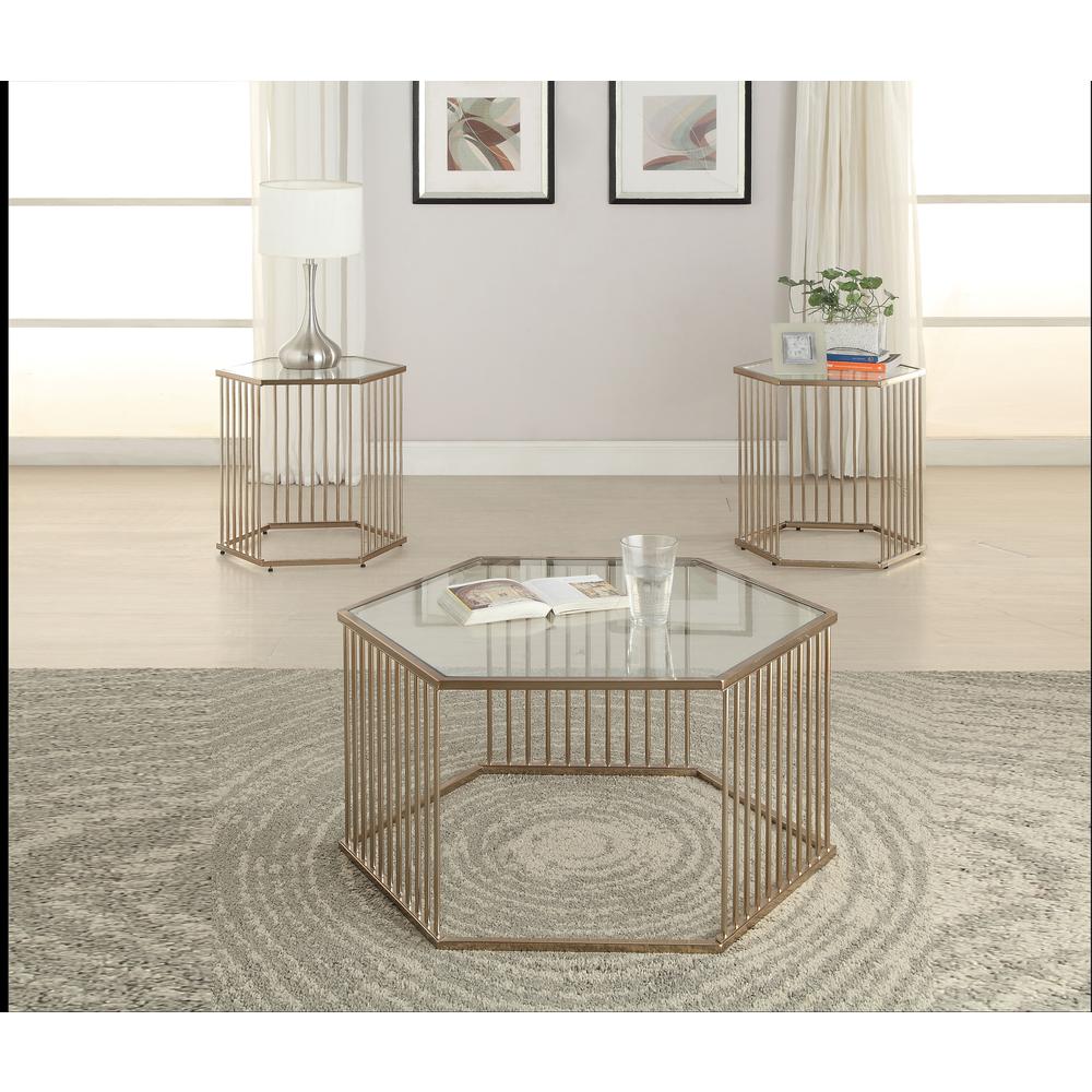 ACME Oaklie Coffee Table, Champagne & Clear Glass (1Set/2Ctn)