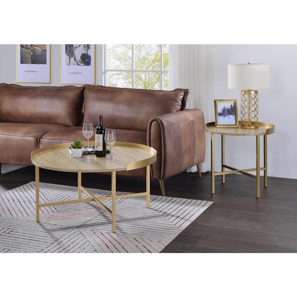 Coffee Table, Oak Table Top & Gold Finish 82335