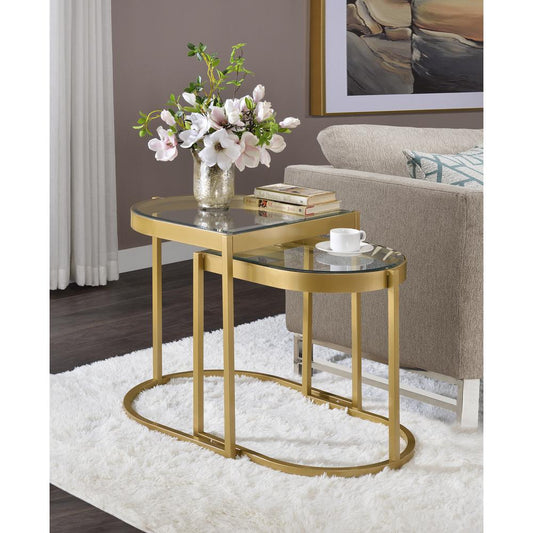 ACME Timbul Nesting Table, Clear Glass & Gold Finish