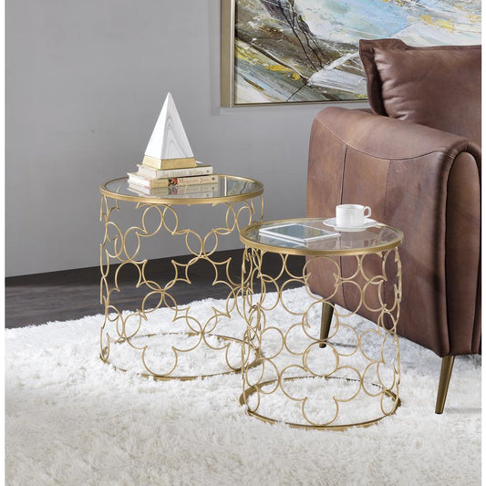 ACME Flowie Nesting Table, Clear Glass & Gold Finish