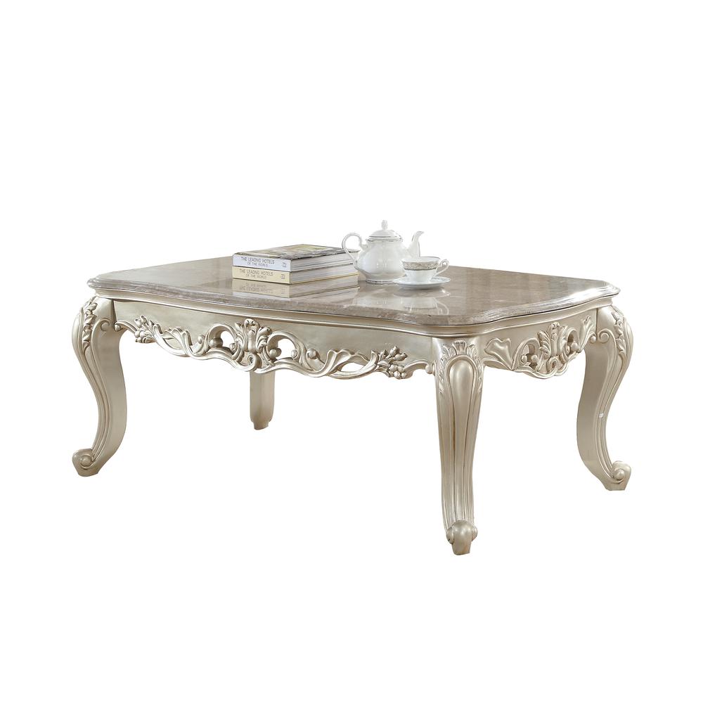 Gorsedd Coffee Table w/Marble Top, Marble & Antique White