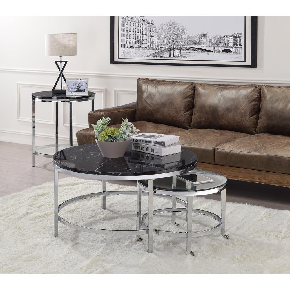 End Table, Faux Black Marble & Chrome Finish 82477