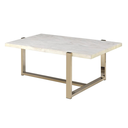 Feit Coffee Table, Faux Marble & Champagne