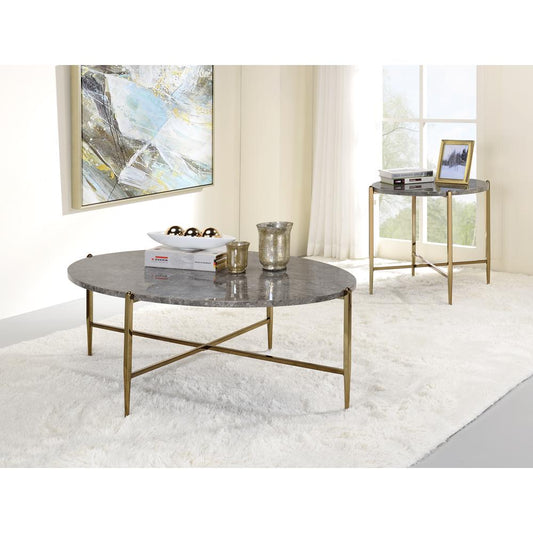 Coffee Table, Faux Marble & Champagne Finish 83475