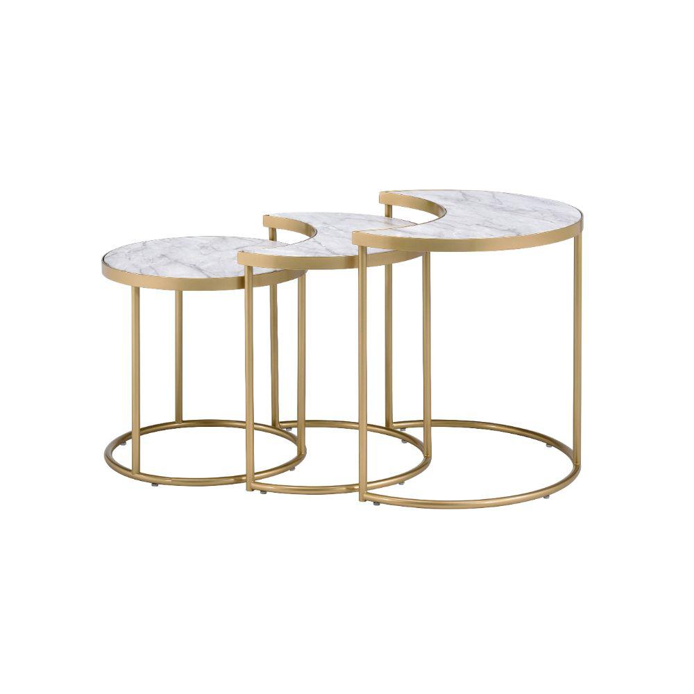 Anpay Faux Marble Top & Gold 3Pc Pack Nesting Tables