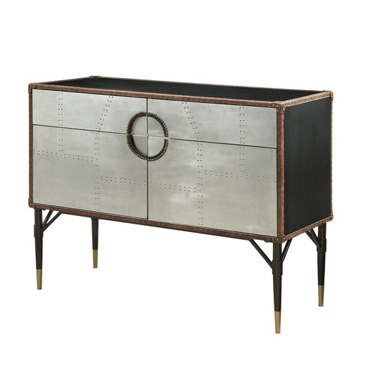 Brancaster Console Table, Top Grain Leather & Aluminum