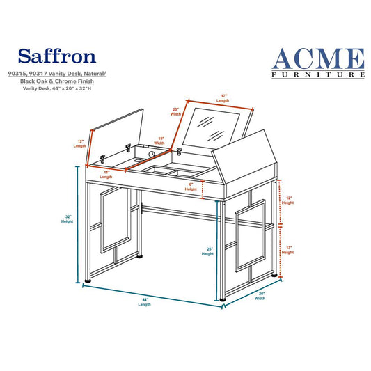 Saffron Vanity Desk, Natural & Chrome