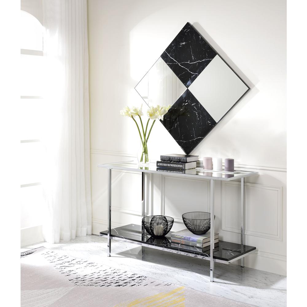 Console Table, Mirrored, Faux Marble & Chrome 90515