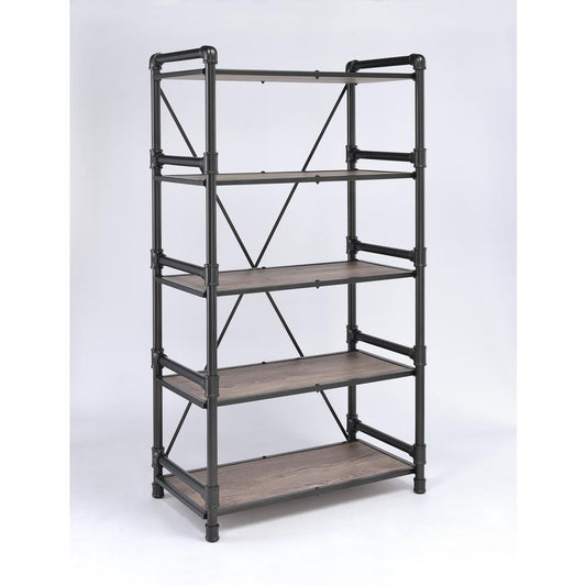 Caitlin Bookshelf, Rustic Oak & Black (1Set/2Ctn)