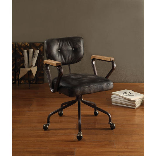 ACME Hallie Executive Office Chair, Vintage Black Top Grain Leather