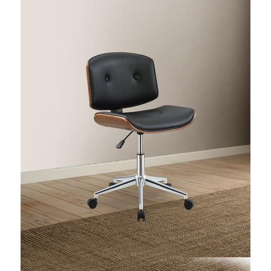 Camila Office Chair, Black PU & Walnut