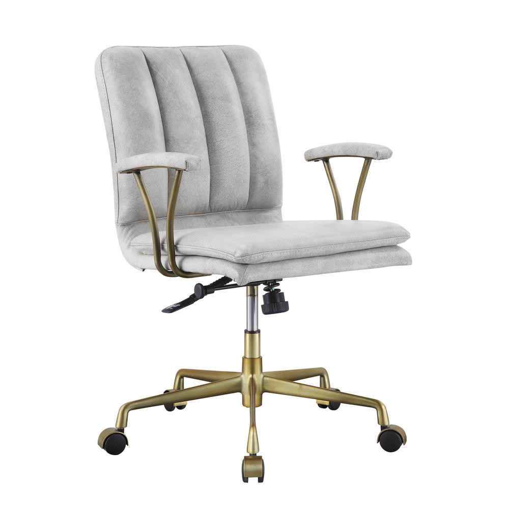 Office Chair, Vintage White Top Grain Leather & Gold