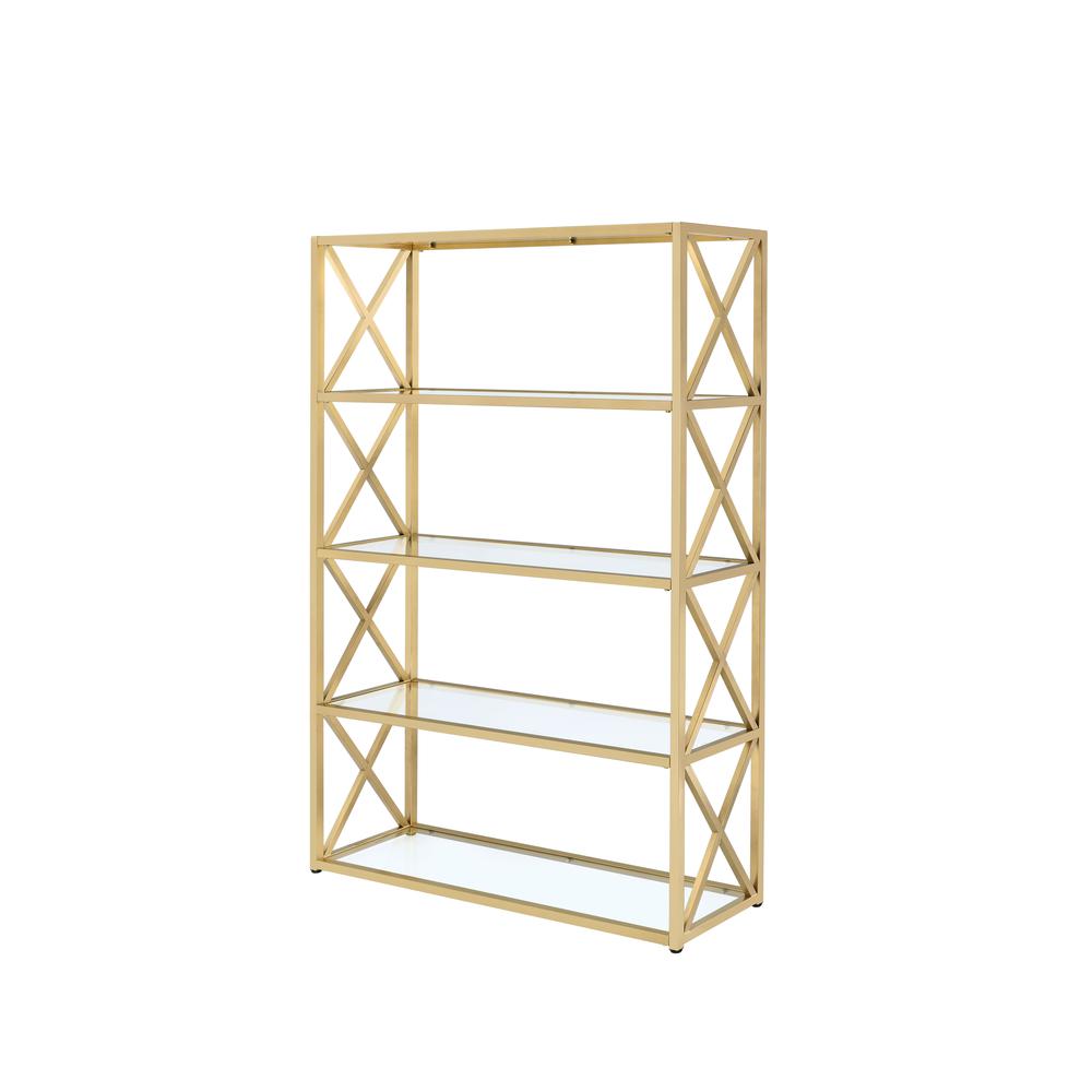 Milavera Bookshelf, Gold & Clear Glass (1Set/2Ctn)