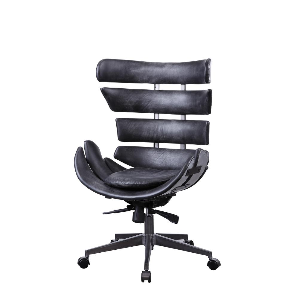 Megan Executive Office Chair, Vintage Black Top Grain Leather & Aluminum