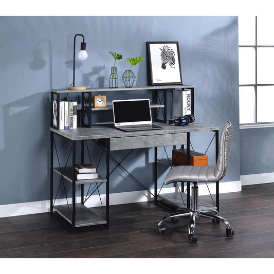 Music Recording Studio Desk, Faux Concrete & Black 92875