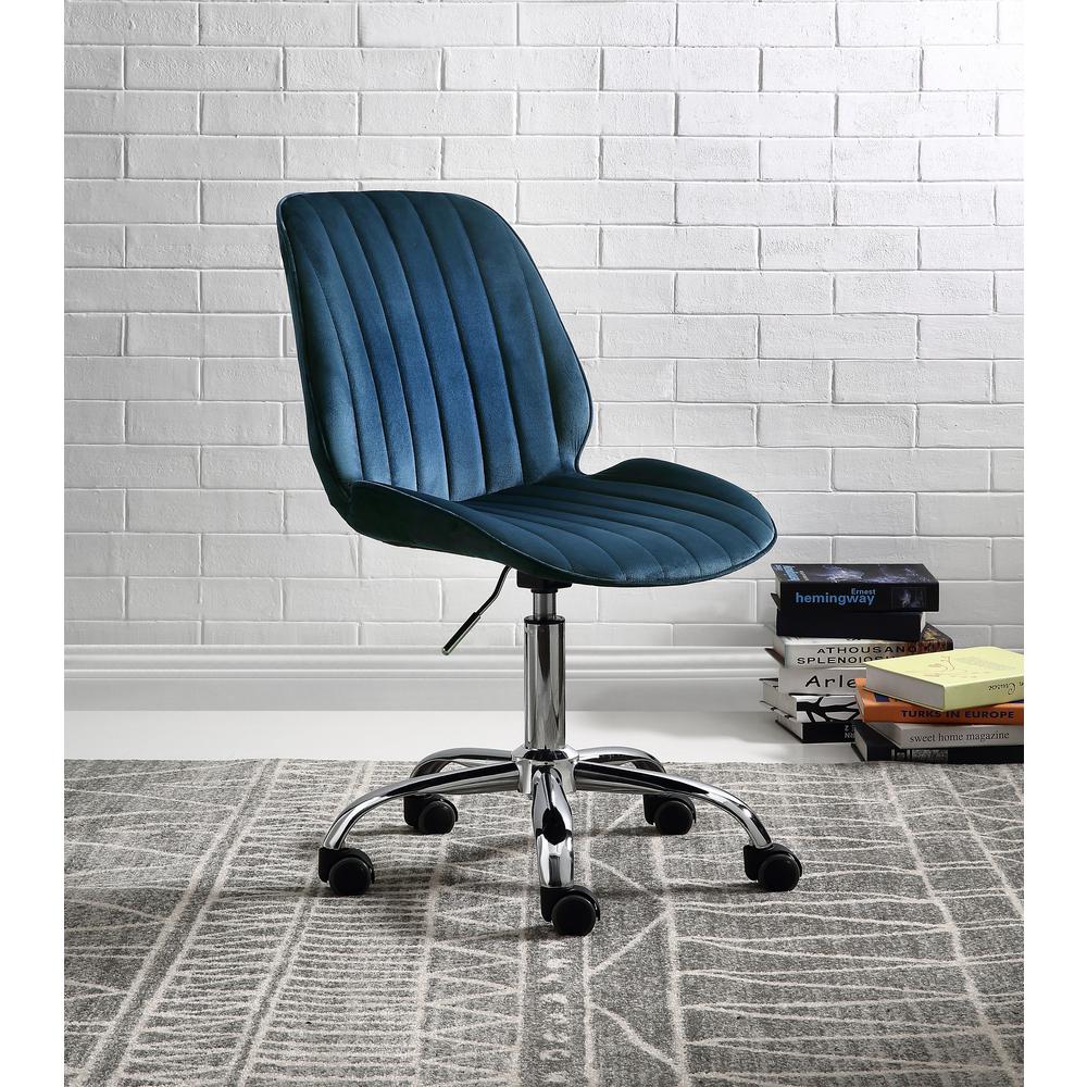 ACME Muata Office Chair, Twilight Blue Velvet & Chrome