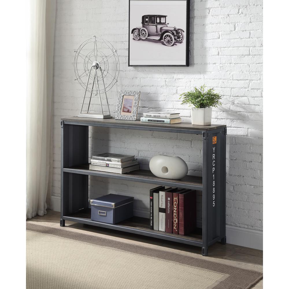 ACME Cargo Bookshelf, Weathered Oak & Gunmetal Finish