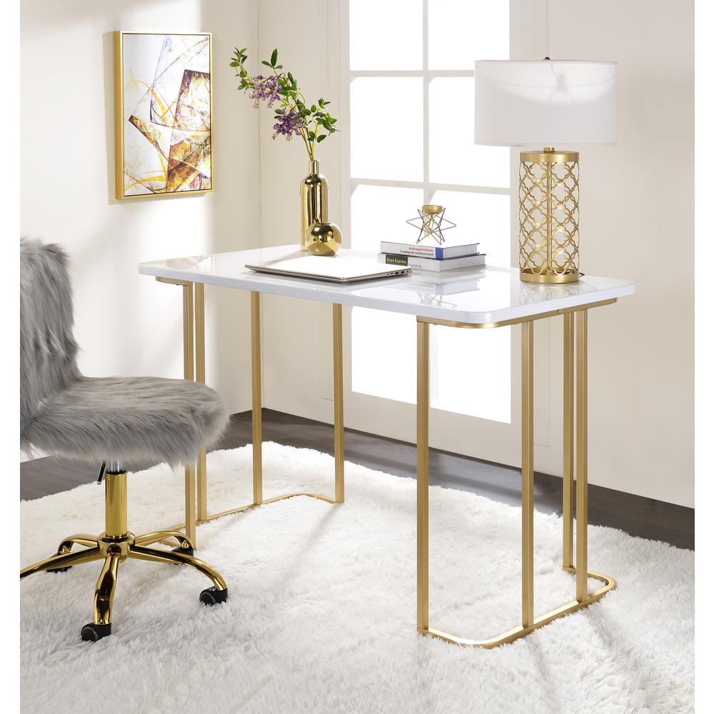 Writing Desk, White & Gold Finish 93102