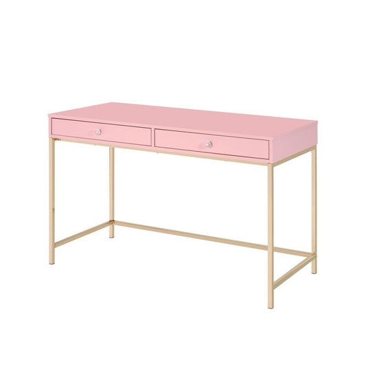 Ottey Writing Desk, Pink High Gloss & Gold Finish (93545)