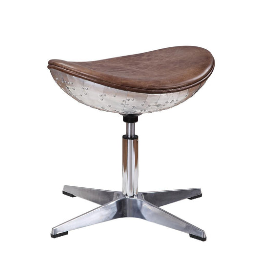 Brancaster Stool, Retro Brown Top Grain Leather & Aluminum